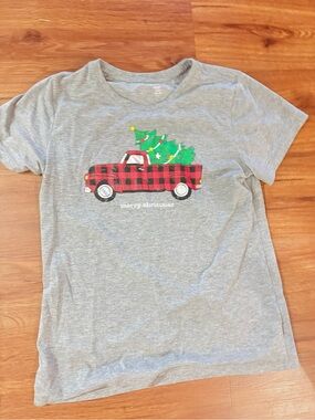 Holiday Time Gray Tee with Red Buffalo Plaid Truck and Green Tree